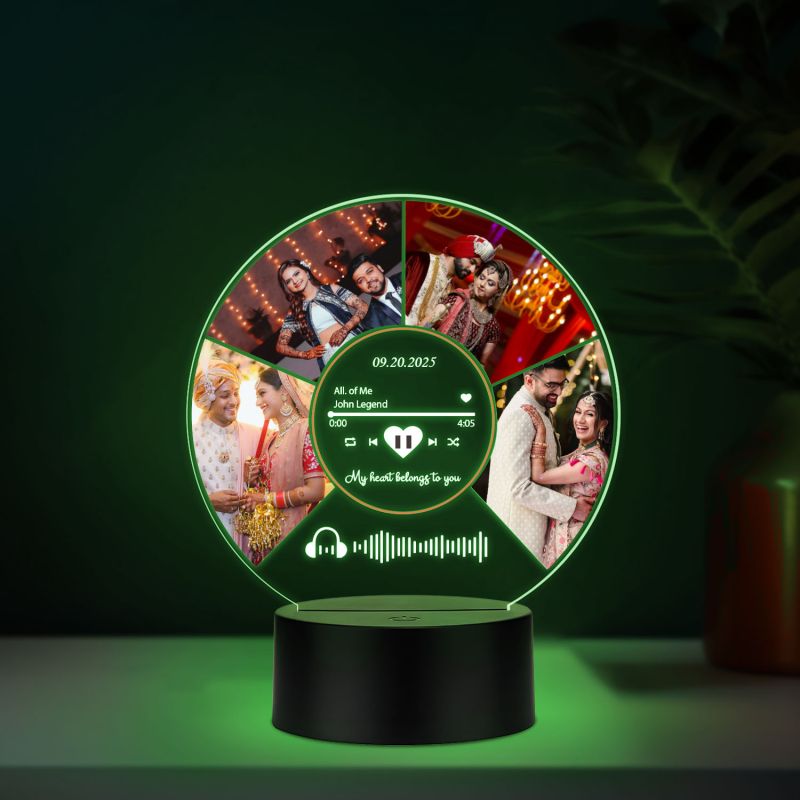 Personalized Photo & Spotify Plaque LED Lamp with Music Player Display, Custom Photo Collage Night Light, Scannable Code Gift for Birthday, Valentines, Anniversary Multicolored Light